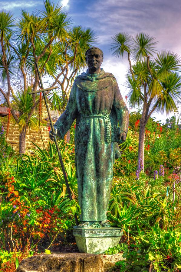 Statue of Saint Junipero Serra in the Gardens of the Carmel Mission Forecourt Photograph by Michael Mazaika