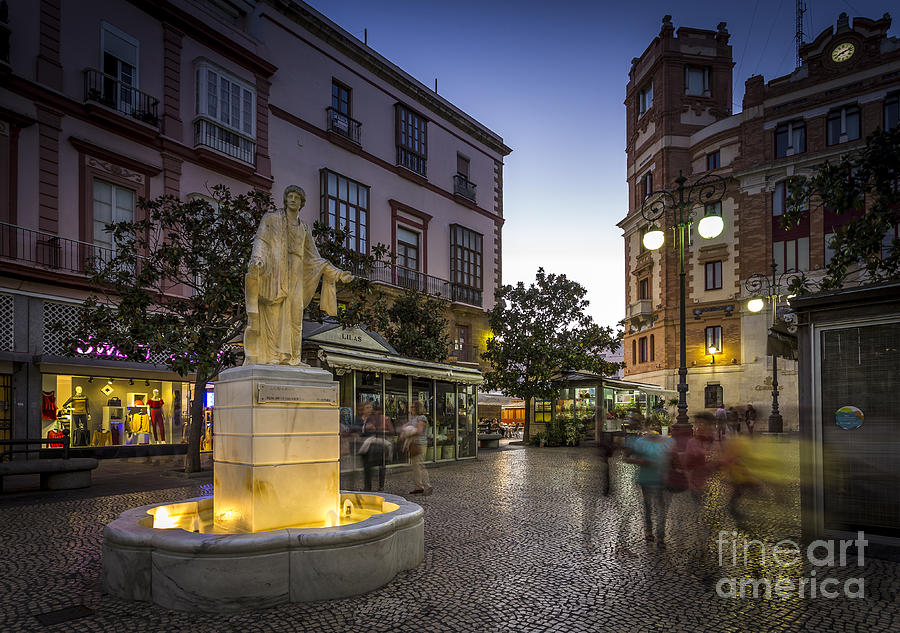 Statue Of Columella In Flowers Square Cadiz Spain Photograph