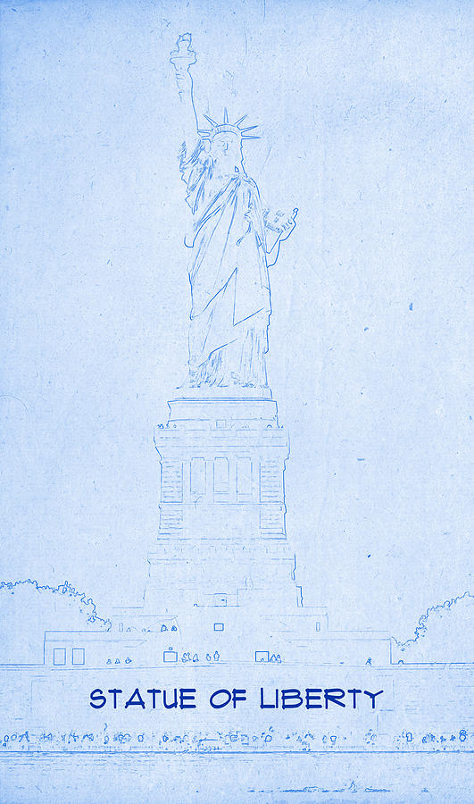 Statue of Liberty - BluePrint Drawing Digital Art by MotionAge Designs