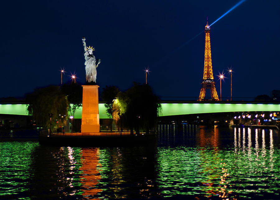 Statue of Liberty and Eiffel Tower in Paris Photograph by Mitchell R Grosky