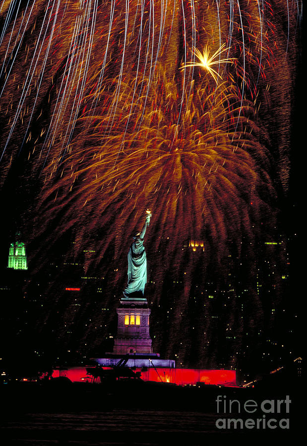 Statue Of Liberty And Fireworks Photograph by Ken Cavanagh