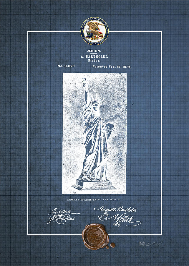 Statue of Liberty by A. Bartholdi - Vintage Patent Blueprint Digital Art by Serge Averbukh