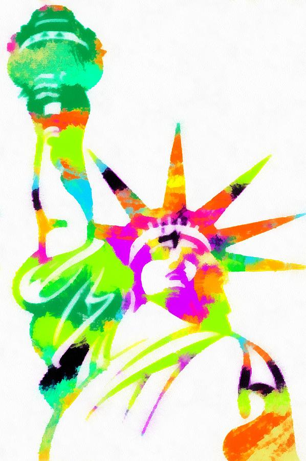 Statue Of Liberty Painting - Statue of liberty colorful abstract  by Eti Reid