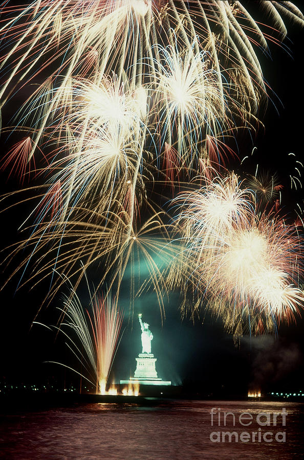 Statue Of Liberty Fireworks Photograph by Carroll Seghers