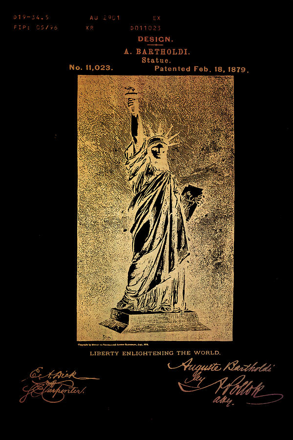 Statue of liberty patent drawing on black 1879 Digital Art by Eti Reid