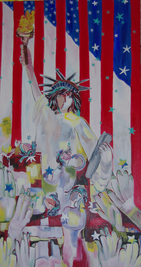 Statue of Liberty/ reaching for freedom Painting by Sima Amid Wewetzer