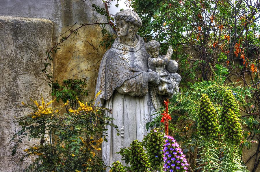 California Photograph - Statue of Saint Francis in the Gardens of the Carmel Mission Forecourt Carmel-by-the-Sea California by Michael Mazaika