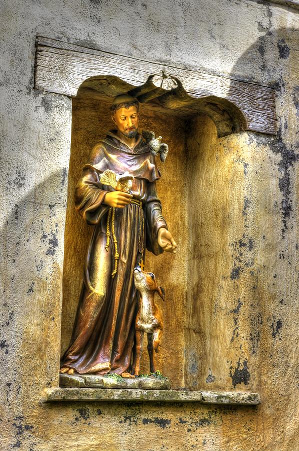 Statue of Saint Francis of Assisi - Alcove in the Gardens of the Carmel Mission Photograph by Michael Mazaika