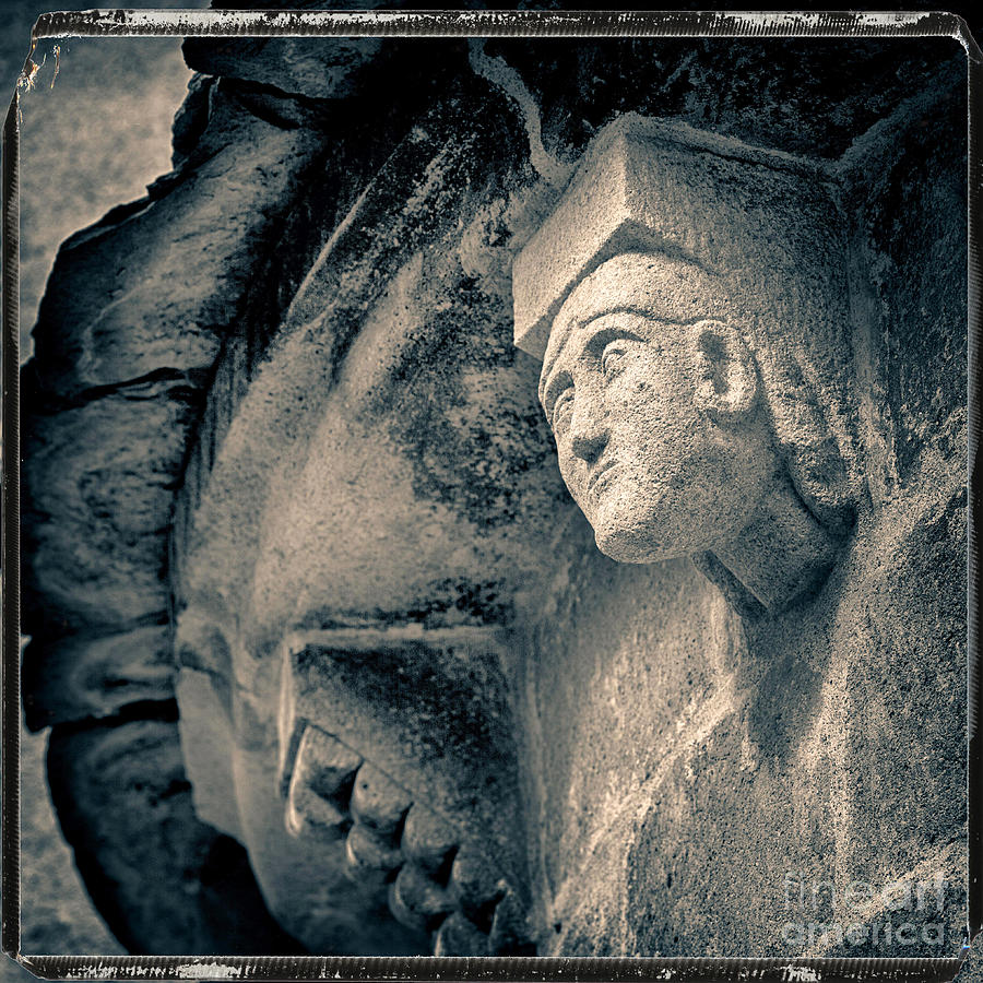 Romanesque Photograph - Statue on a Romanesque church in Auvergne by Bernard Jaubert