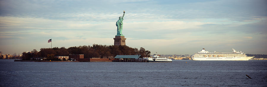 New York City Photograph - Statue On An Island In The Sea, Statue by Panoramic Images