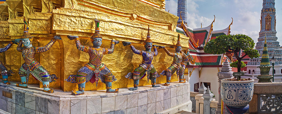 Architecture Photograph - Statues At A Temple, Wat Phra Kaeo by Panoramic Images