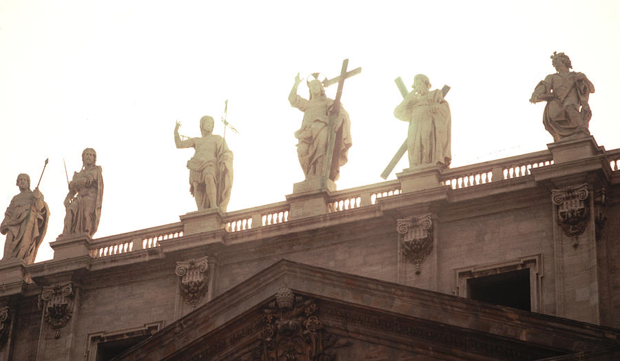 Statues At Saint Peters Facade Photograph by Tom Wurl