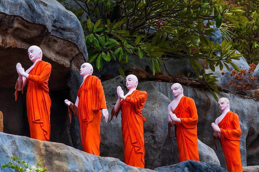 Architecture Photograph - Statues of the Buddhist Monks at Golden Temple by Jenny Rainbow