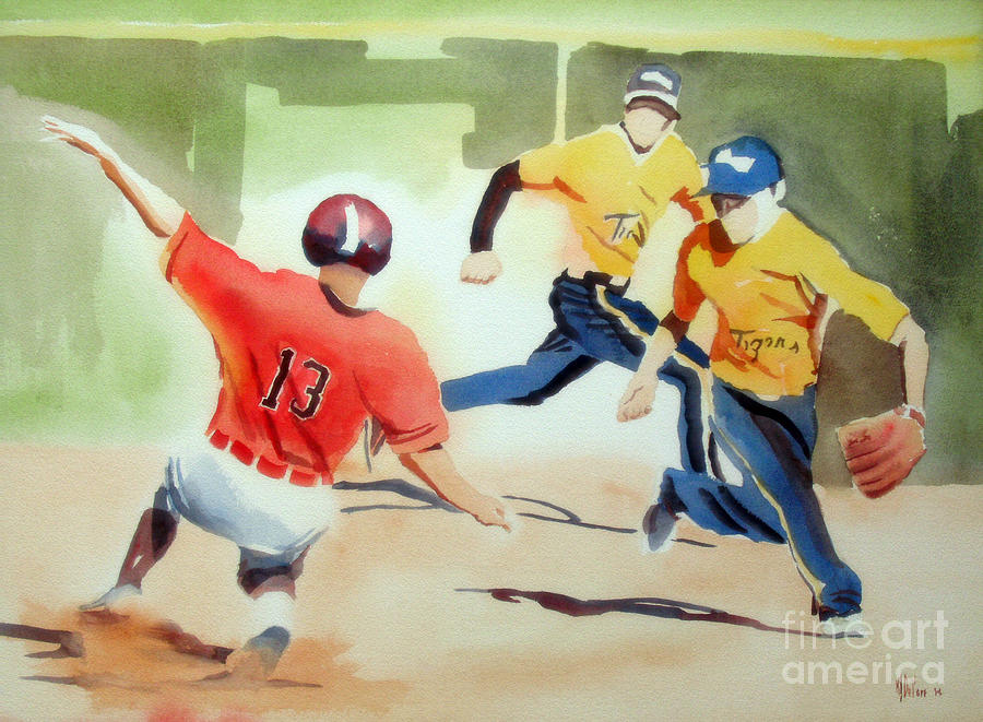 Baseball Painting - Stealing Second by Kip DeVore
