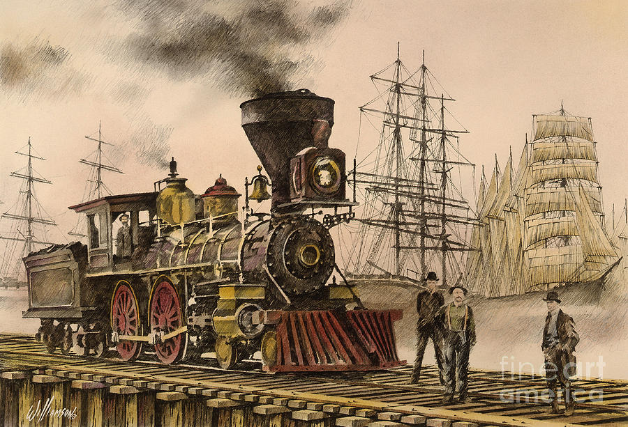 Railroad History Painting - Steam and Sail by James Williamson