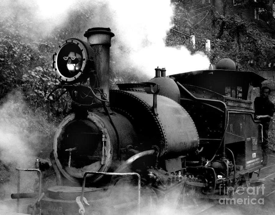 Vintage Photograph - Steam Engine BW by Prajakta P