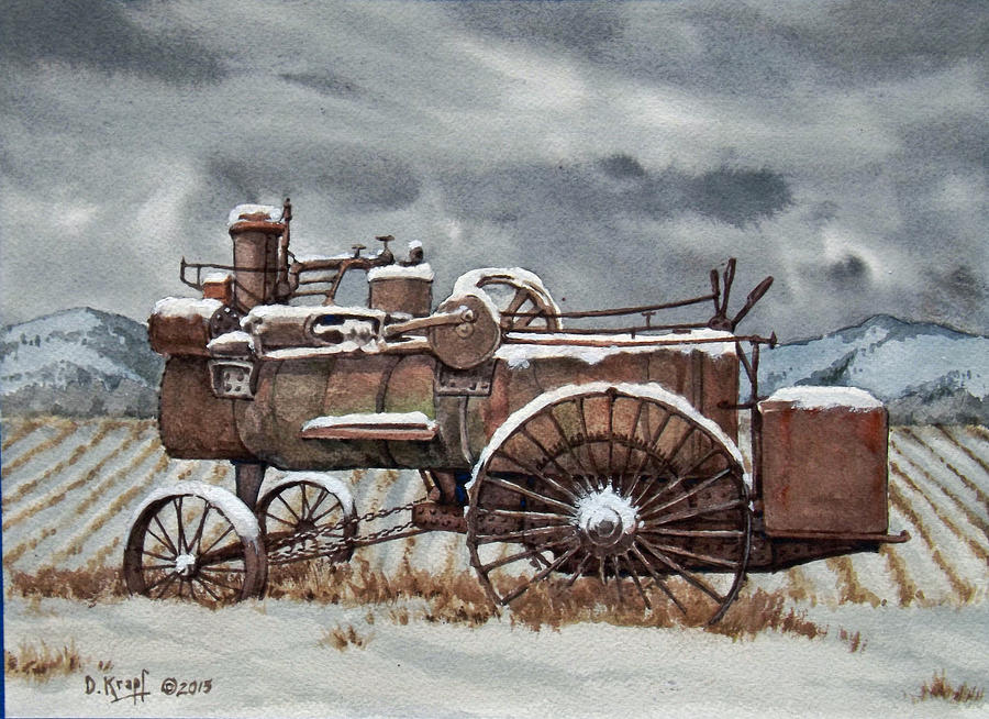 Classic Tractor Painting - Steam Engine in the Snow by Dan Krapf