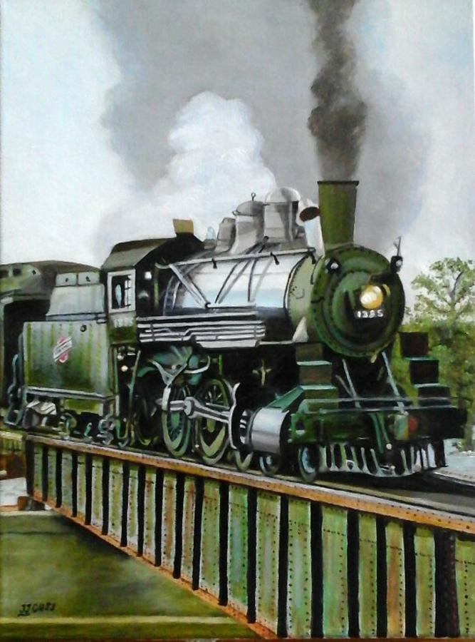Train Painting - Steam Engine Locomotive by Janet Guss