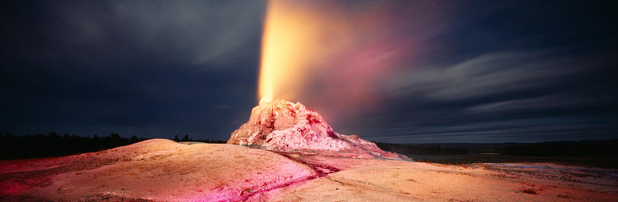 Yellowstone National Park Photograph - Steam Erupting From A Geyser, White by Panoramic Images