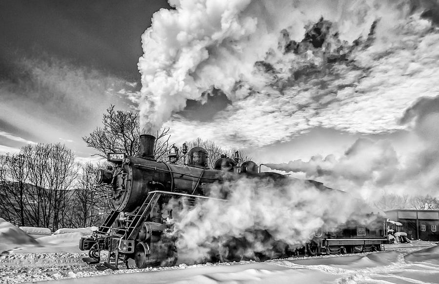 Steam in the Snow Black and White Version Photograph by Thomas Lavoie