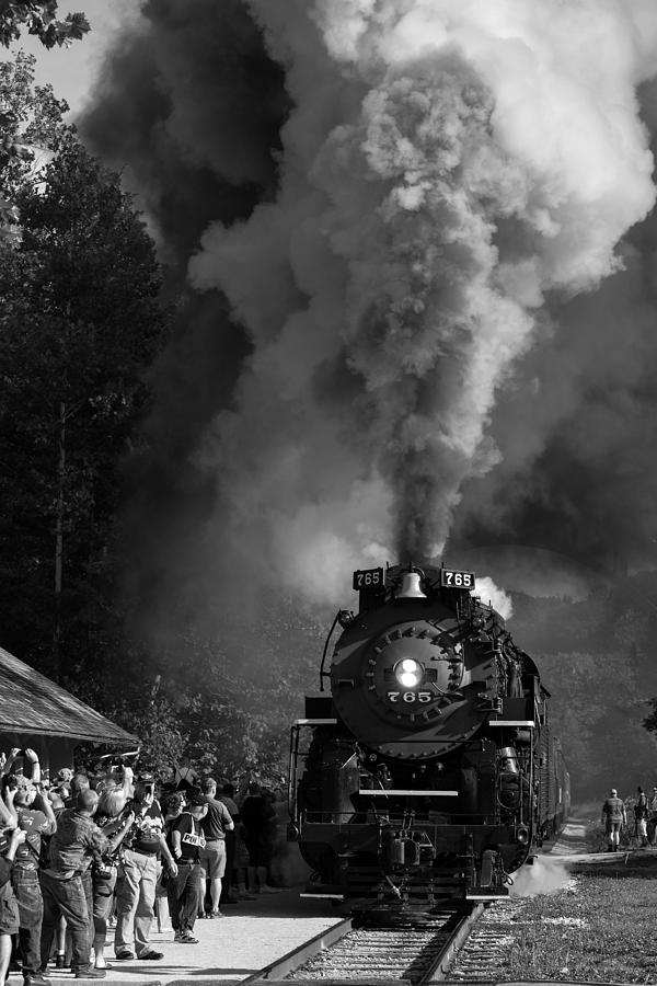 Steam in the Valley NKP 765 Black and White Photograph by Clint Buhler