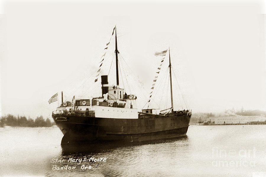 Boat Photograph - steam schooner Mary E Moore Bandon Oregon circa 1924 by Monterey County Historical Society