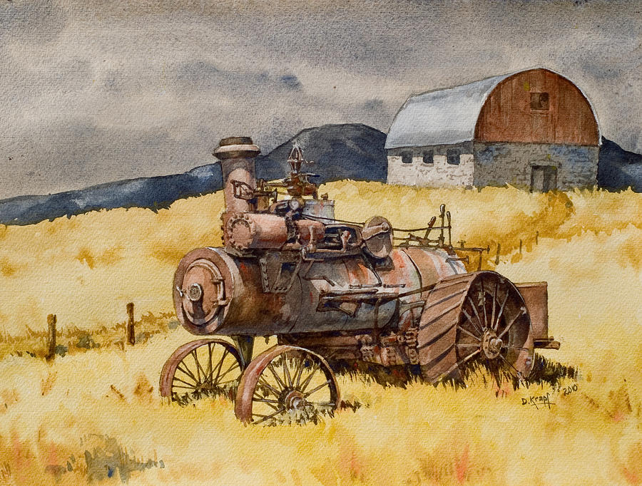 Steam Tractor Painting - Steam Tractor in Virginia City Montana by Dan Krapf