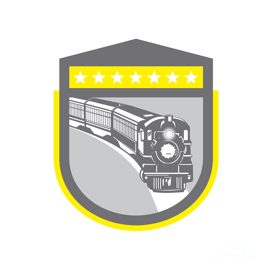 Steam Train Locomotive Retro Shield Digital Art by Aloysius Patrimonio ...