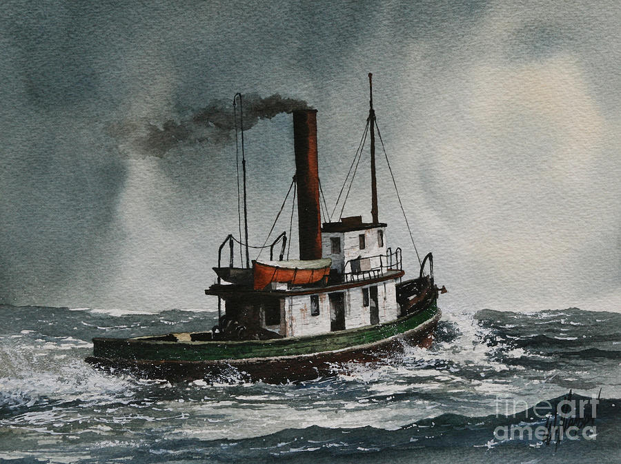Nautical Decor Painting - Steam Tugboat KATADIN by James Williamson