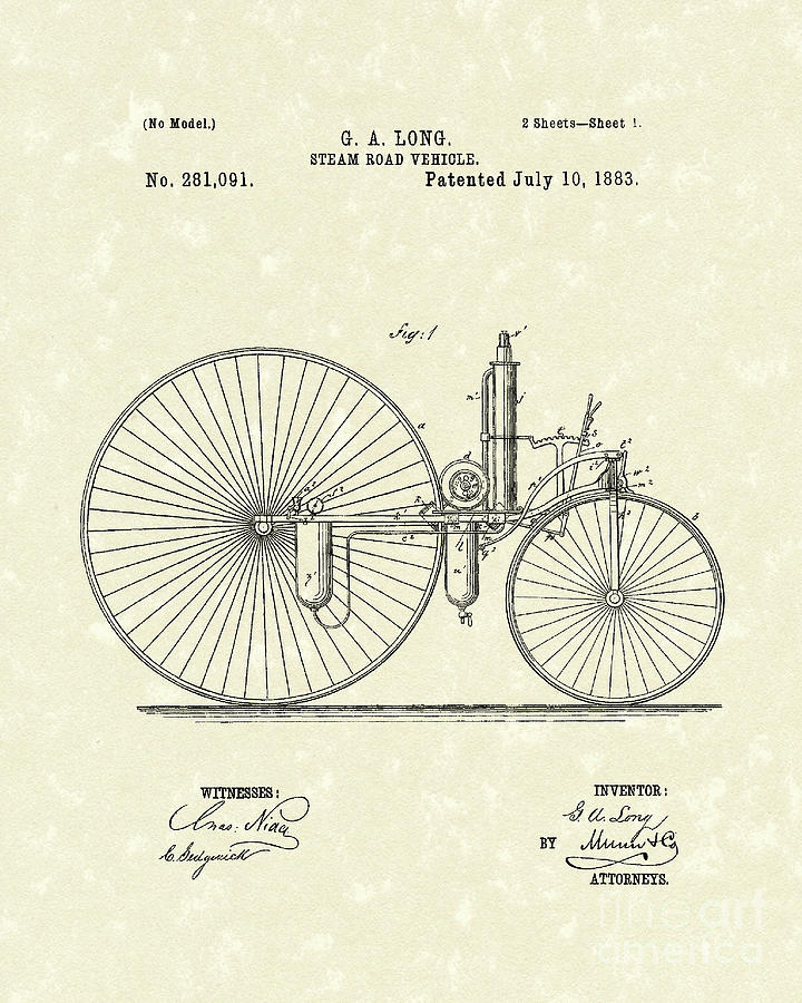 Steam Vehicle 1883 Patent Art Drawing by Prior Art Design