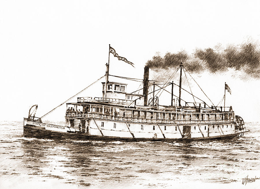 Steamboat State of Washington Sepia Drawing by James Williamson