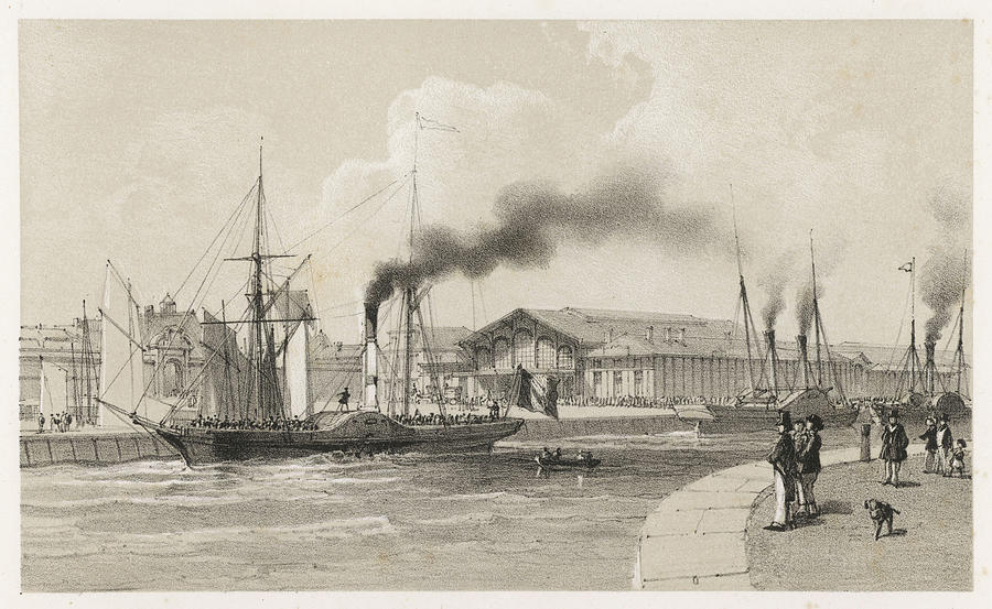 Steamboats In The Harbour Date Drawing by Mary Evans Picture Library ...