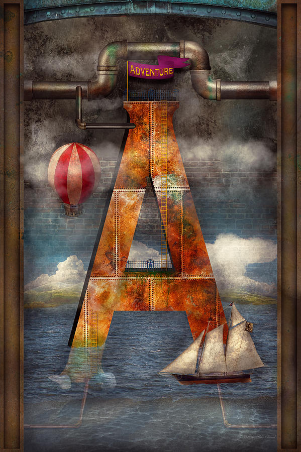 Transportation Digital Art - Steampunk - Alphabet - A is for Adventure by Mike Savad