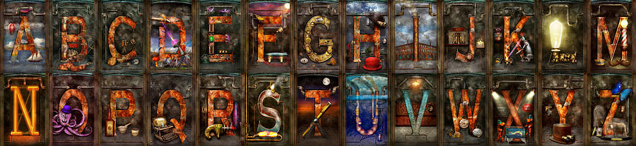 Science Fiction Photograph - Steampunk -  Alphabet - Banner Version Complete by Mike Savad