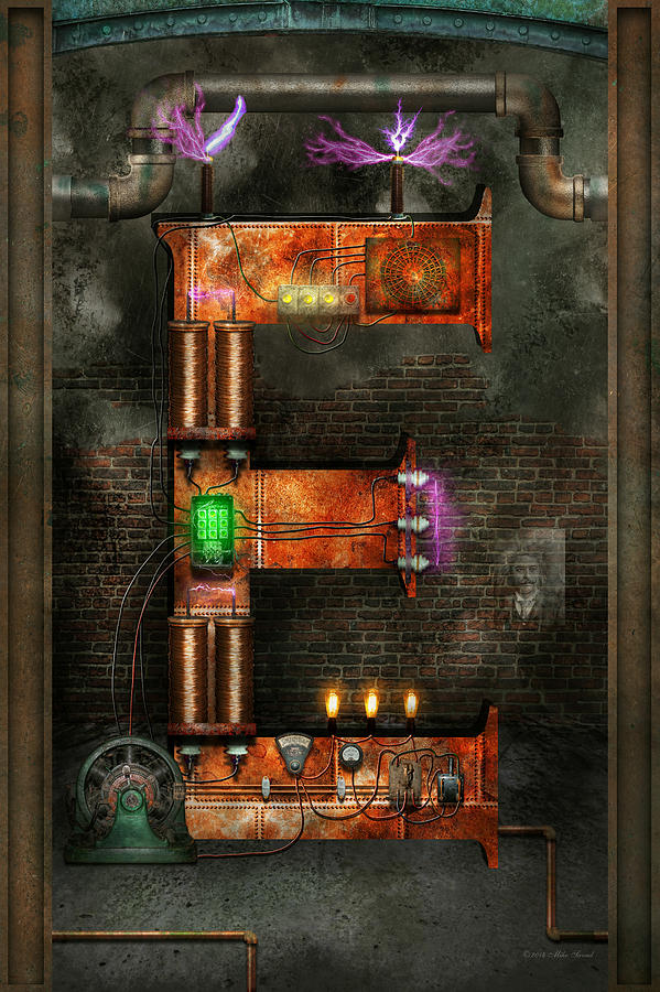 Steampunk - Alphabet - E is for Electricity Digital Art by Mike Savad