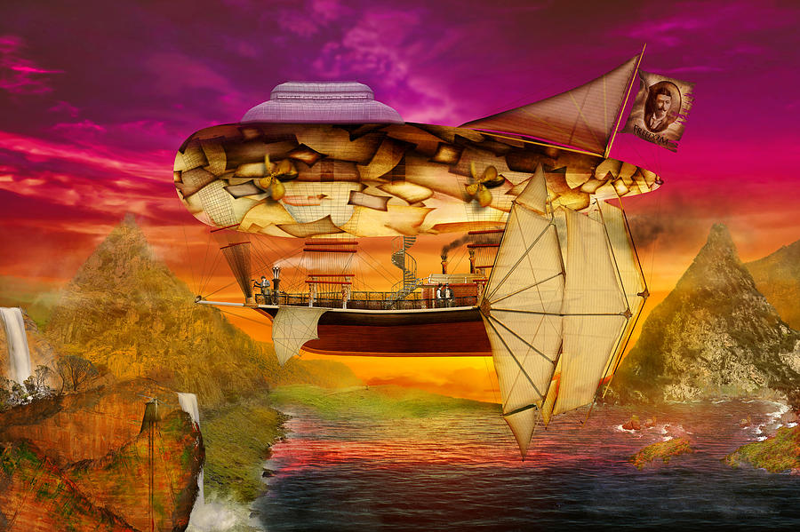 Nature Digital Art - Steampunk - Blimp - Everlasting wonder by Mike Savad
