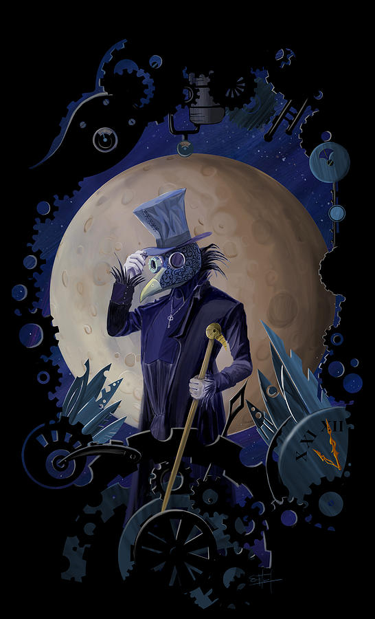 Crow Painting - Steampunk crownman by Sassan Filsoof