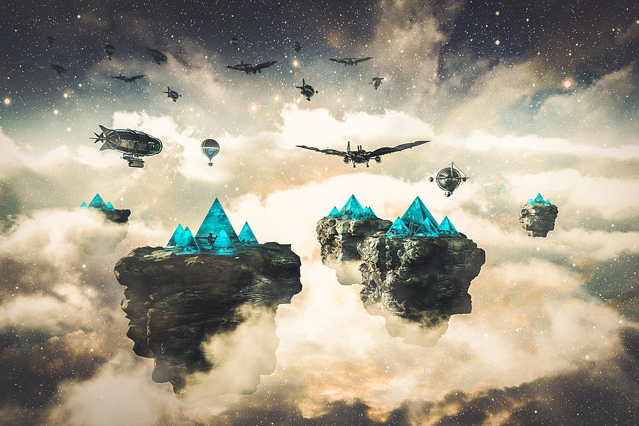 Steampunk fantasy floating islands and spacecrafts Photograph by Matjaz Slanic