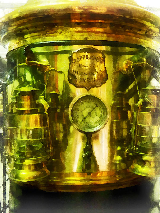 Steampunk - Gauge and Two Brass Lanterns on Fire Truck Photograph by Susan Savad