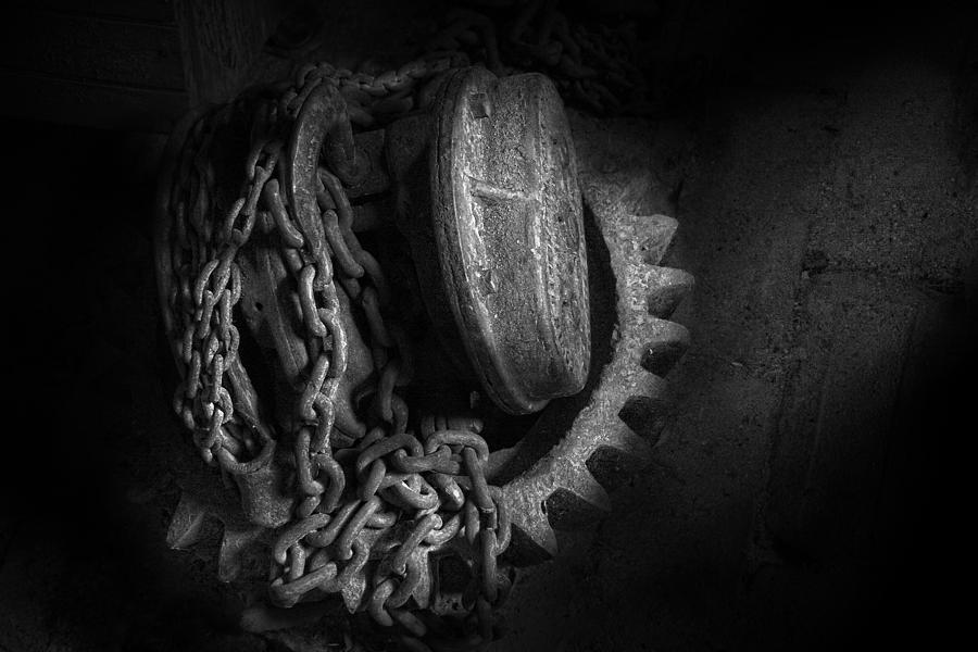 Science Fiction Photograph - Steampunk - Gear - Hoist and chain by Mike Savad