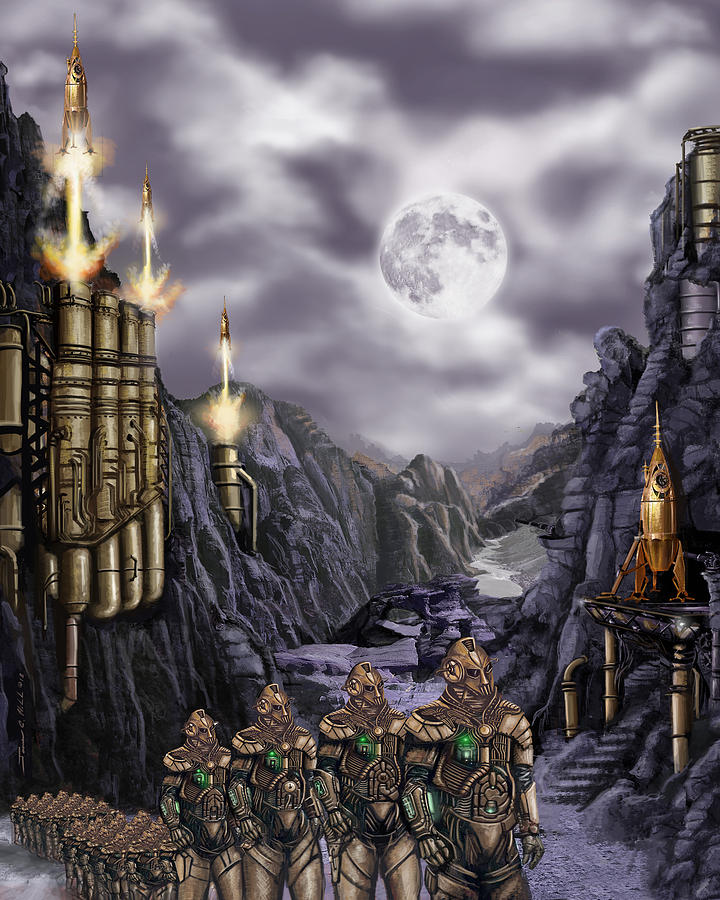 Steampunk Moon Invasion Painting by James Hill
