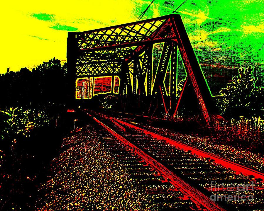 Steampunk Antique Barnes Avenue Erie Canal Railroad Truss Bridge Utica New York 2 Digital Art by Peter Ogden