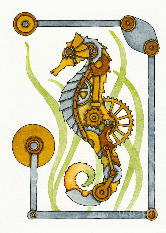 Seahorse Painting - Steampunk Seahorse by Nora Blansett