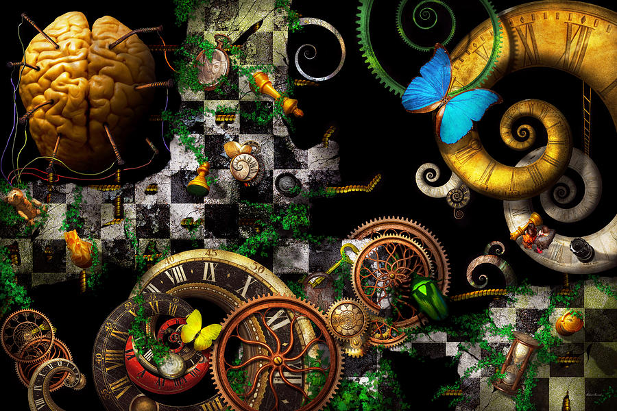 Clock Digital Art - Steampunk - Surreal - Mind games by Mike Savad