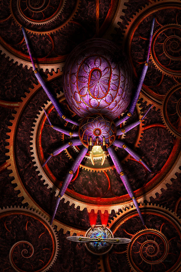 Spider Digital Art - Steampunk - The webs we weave by Mike Savad