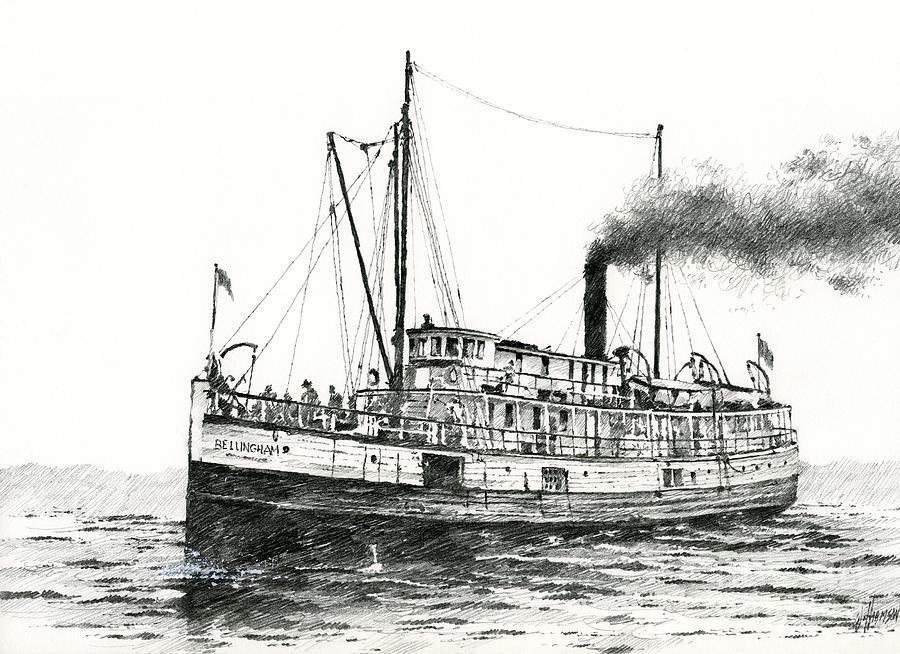 Seattle Drawing - Steamship Bellingham by James Williamson