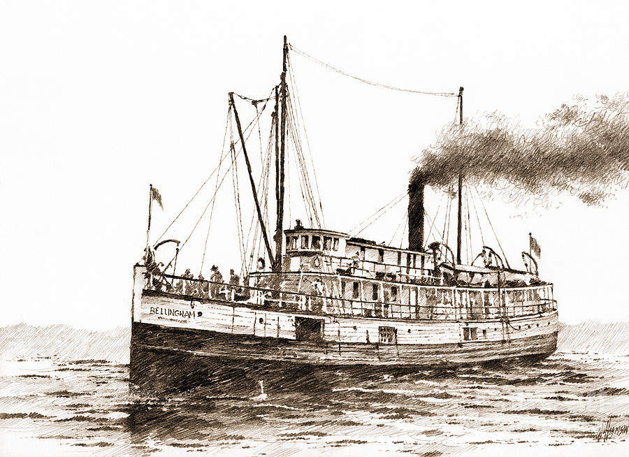 Steamship Bellingham Sepia Drawing by James Williamson