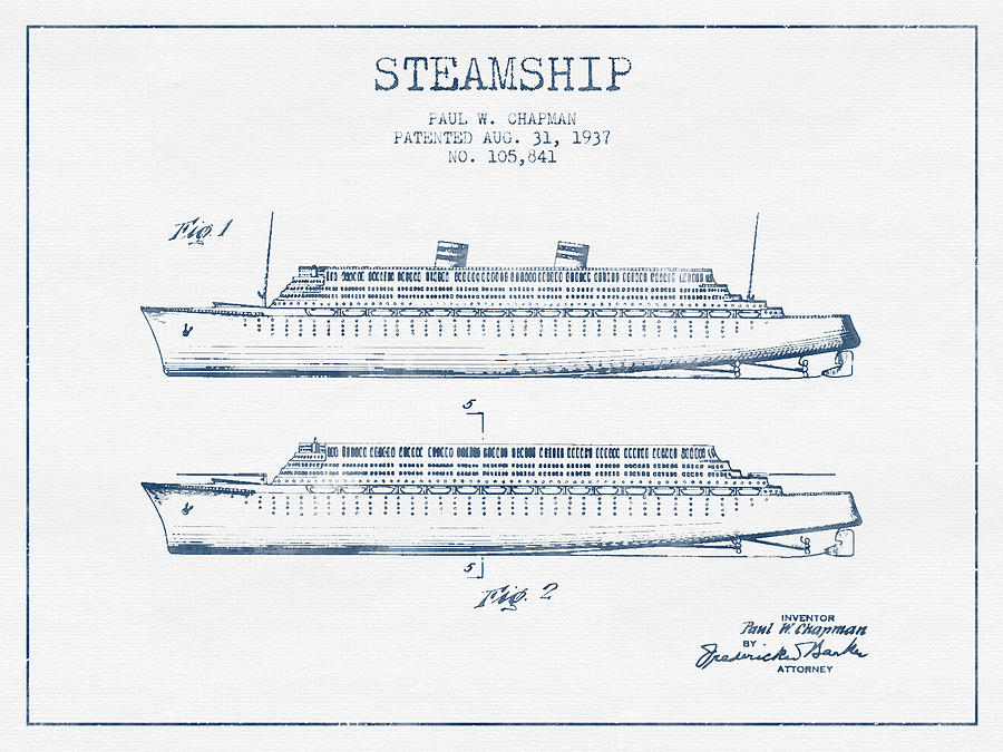 Steamship Patent From 1937 - Blue Ink Digital Art