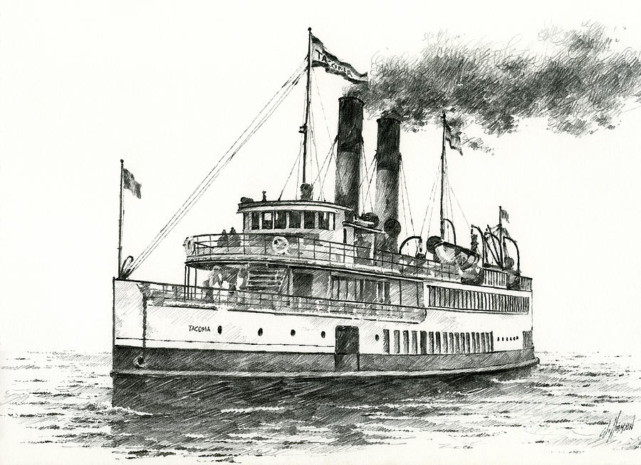 Seattle Drawing - Steamship TACOMA by James Williamson