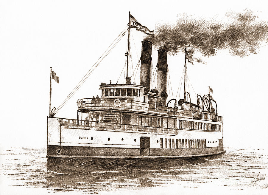 Steamship TACOMA Sepia Drawing by James Williamson
